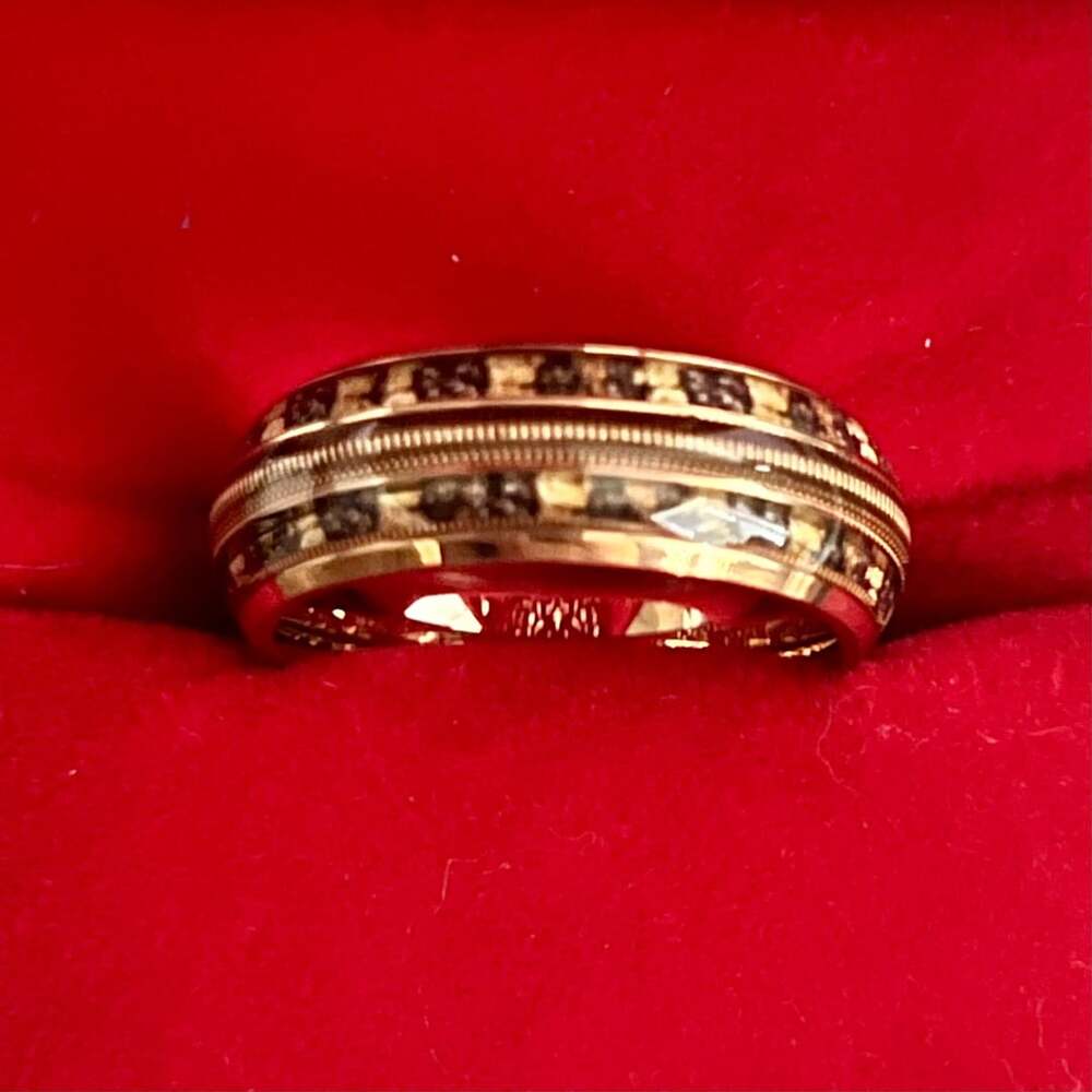 Fine Collection Tungsten Black Diamond Band in Yellow Gold Trim 8mm Size 9